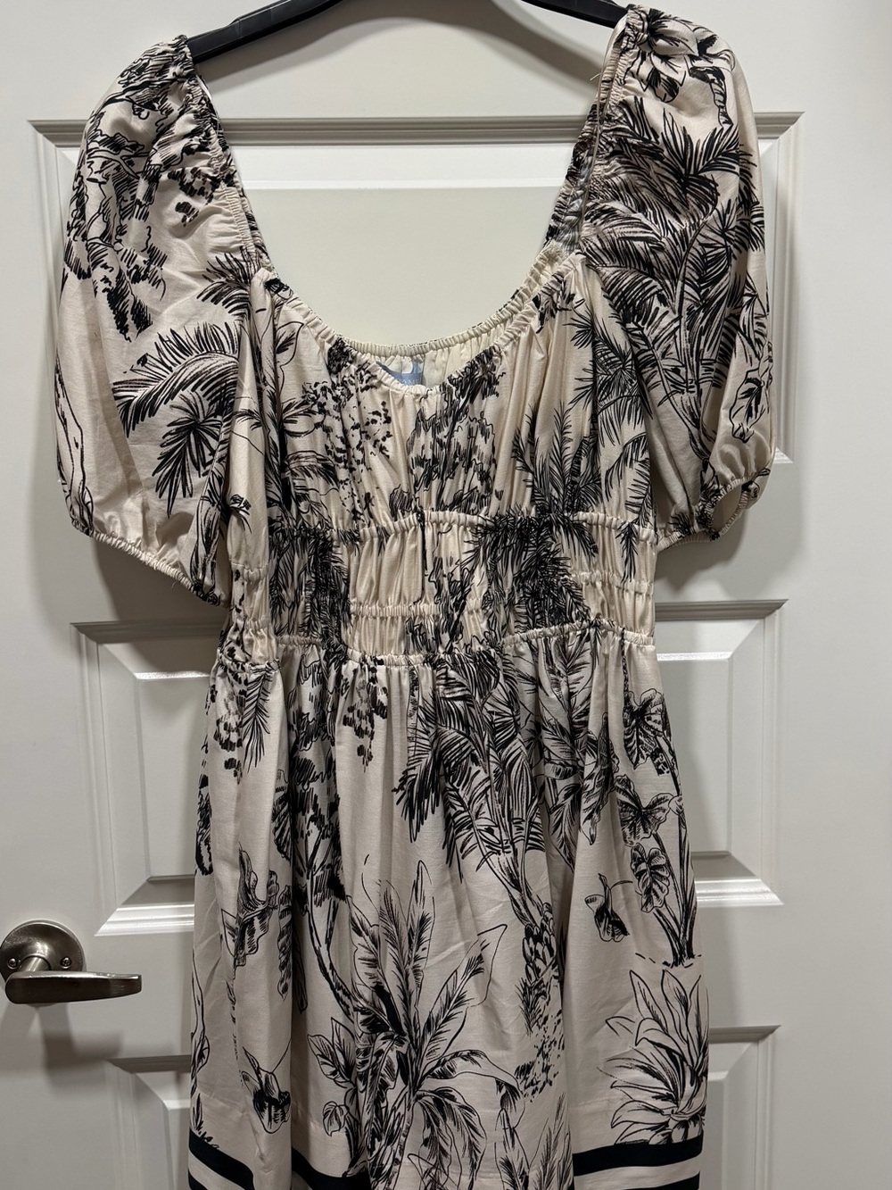 ANTONIO MELANI Cream Dress with Black Botanical Sketch